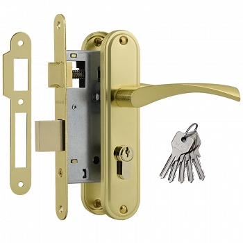 Замок. врезной с ручками 700А-55мм/золото/Нора-М