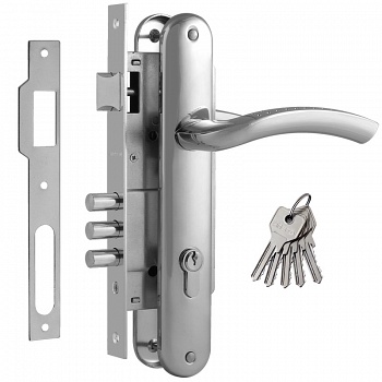 Замок. врезной с ручками 96М-85мм /45мм/хром/Нора-М
