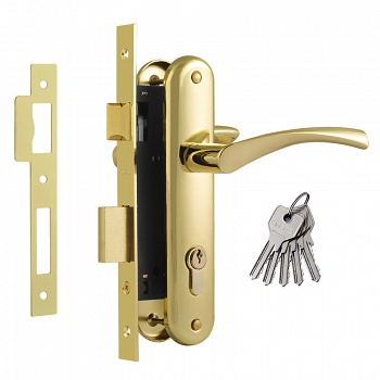 Замок. врезной с ручками 100-70мм Л/золото/Нора-М