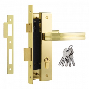 Замок. врезной с ручками 106-70мм Л/золото/Нора-М