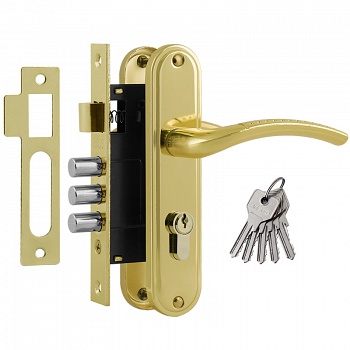 Замок. врезной с ручками 796А-61,5мм/золото/Нора-М